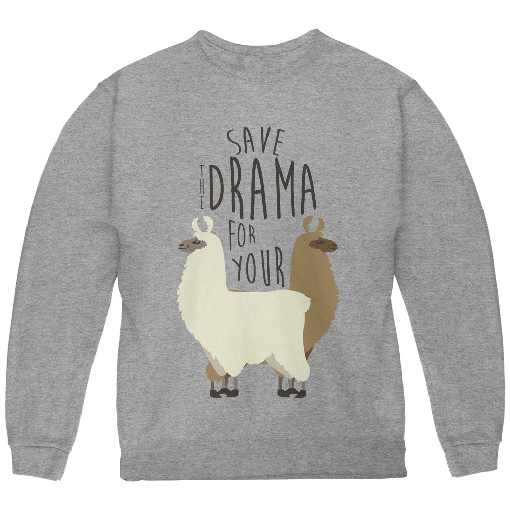 Save the Drama for Your Llama Pun Youth Sweatshirt Youth Sweatshirts Old Glory YLG Storm Grey 