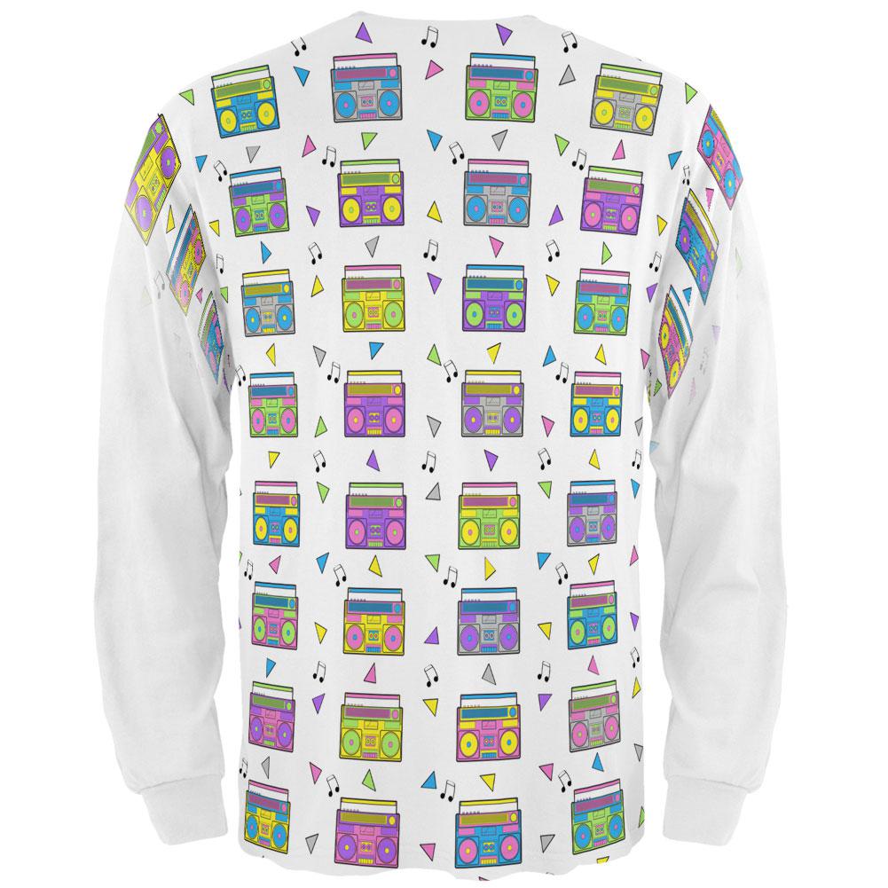 Retro Boombox Stereo Pattern All Over Mens Long Sleeve T Shirt Men's Long Sleeves Old Glory   