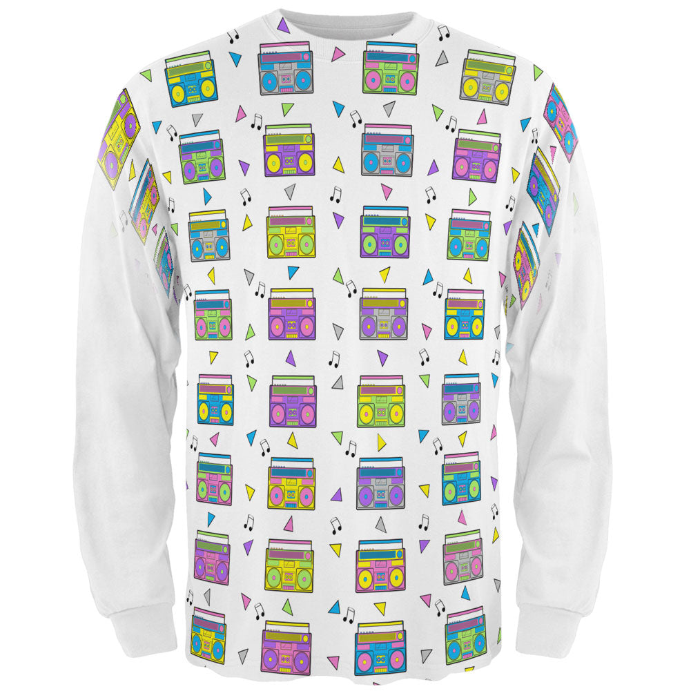 Retro Boombox Stereo Pattern All Over Mens Long Sleeve T Shirt Men's Long Sleeves Old Glory MD Multi 