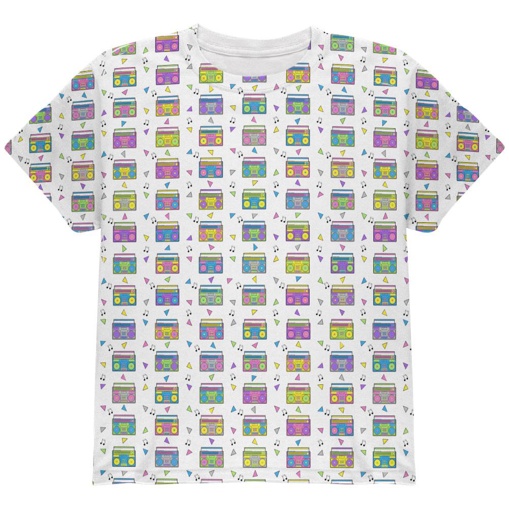 Retro Boombox Stereo Pattern All Over Youth T Shirt Youth T-Shirts Old Glory LG Multi 