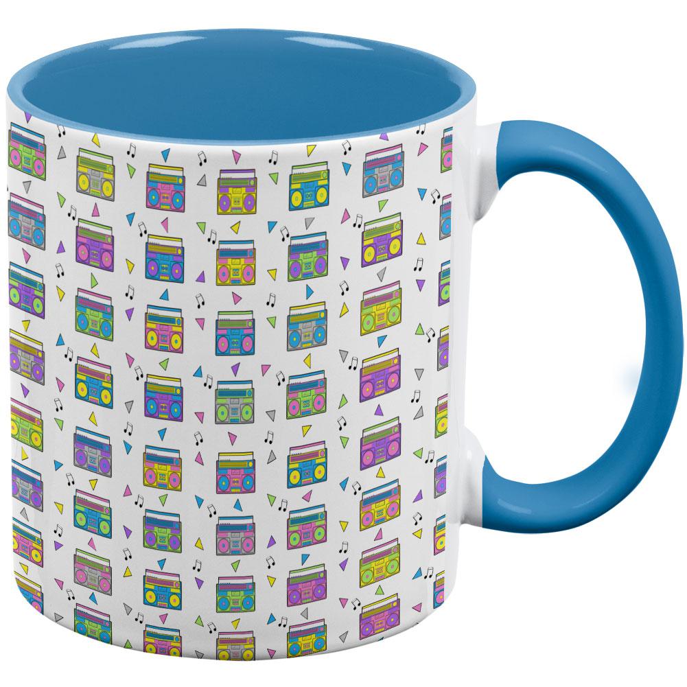 Retro Boombox Stereo Pattern Aqua Handle Coffee Mug Coffee Mugs Old Glory OS White/Light Blue 