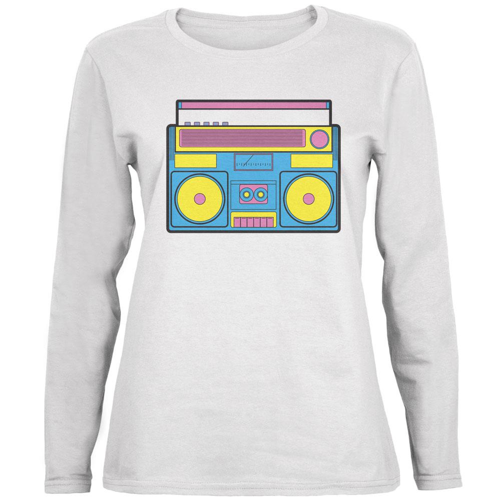 Blue Retro Boombox Stereo Ladies' Relaxed Jersey Long-Sleeve Tee Women's Long Sleeves Old Glory 2XL White 