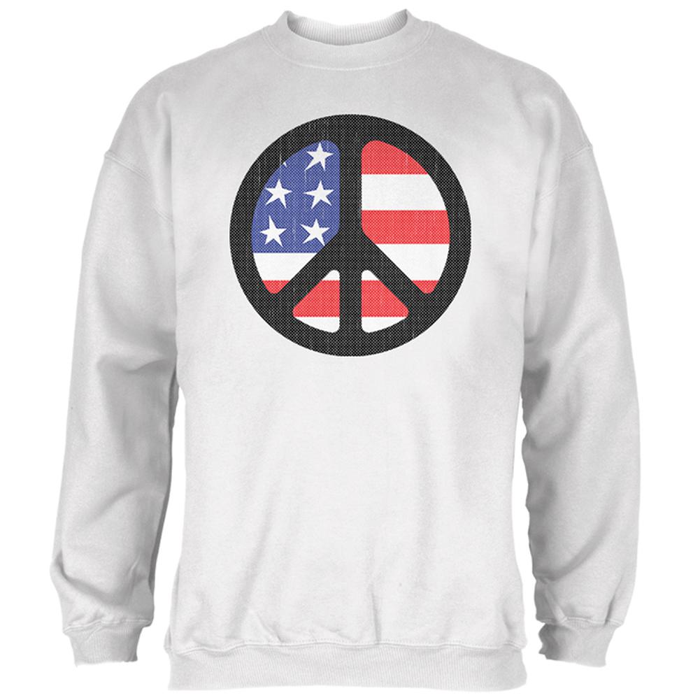 4th of July American Flag Peace Sign Distressed Halftone Mens Sweatshirt Men's Sweatshirts Old Glory 2XL White 