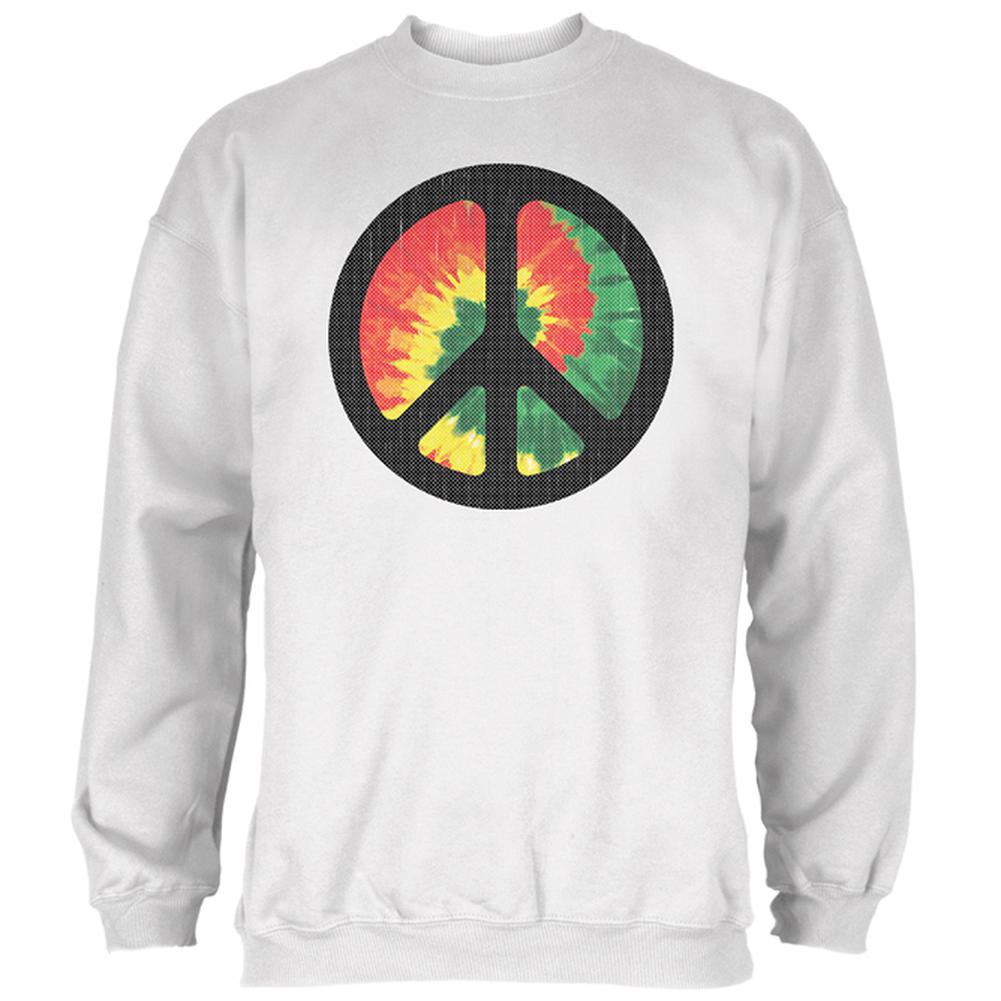 Rasta Tie Dye Peace Sign Distressed Halftone Mens Sweatshirt Men's Sweatshirts Old Glory 2XL White 