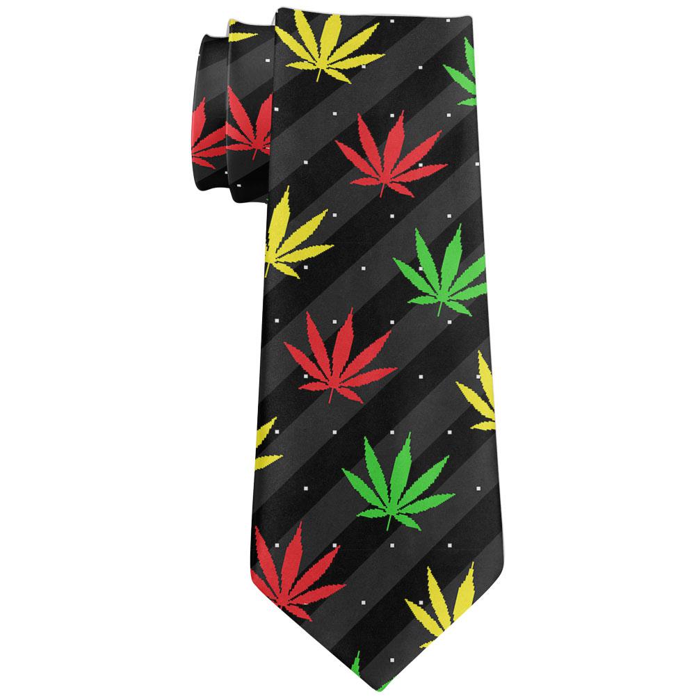 Pot Leaf Rasta Ugly Christmas Stripe Pattern All Over Neck Tie Ties Old Glory OS Black 