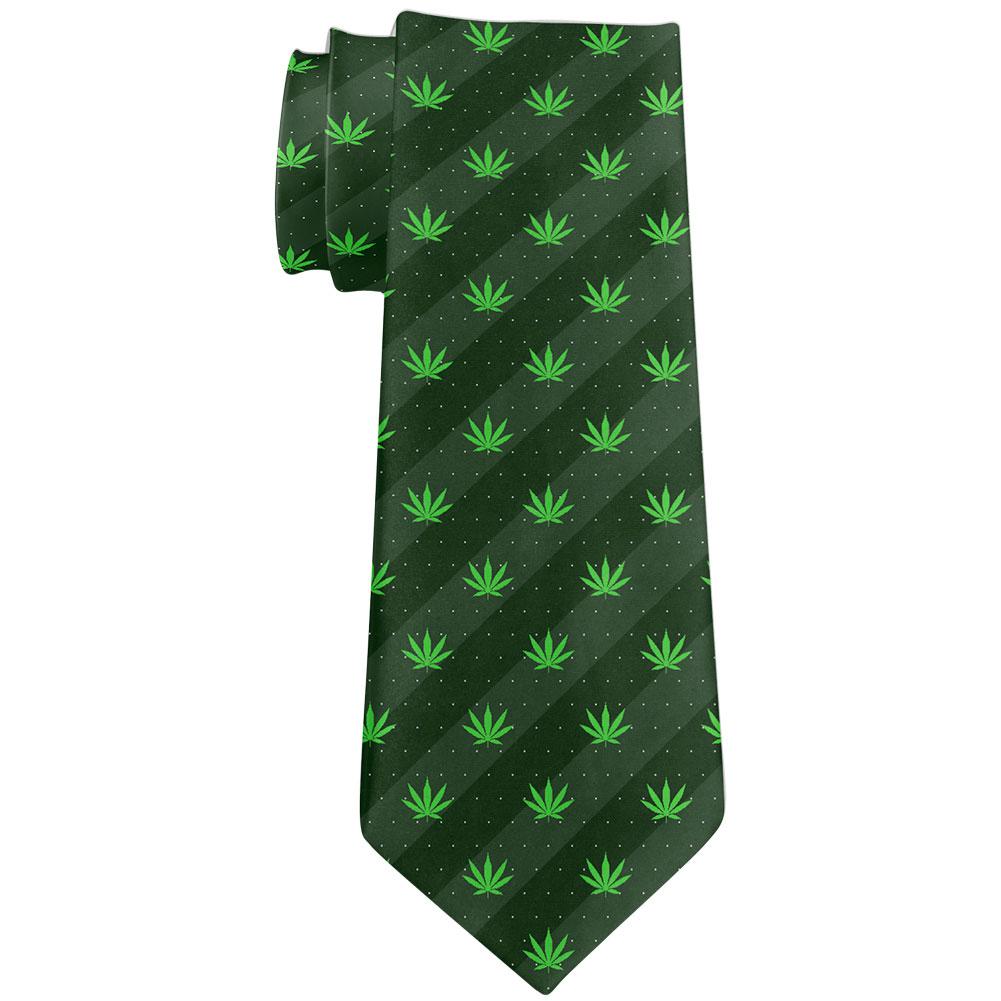 Pot Leaf Subtle Green Stripes Pattern All Over Neck Tie Ties Old Glory OS Green 