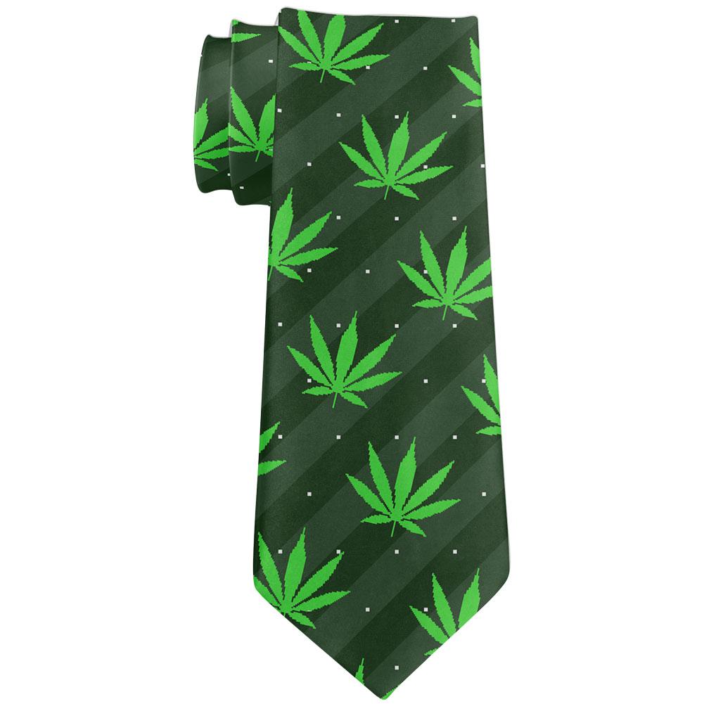 Pot Leaf In Your Face Green Stripes Pattern All Over Neck Tie Ties Old Glory OS Green 