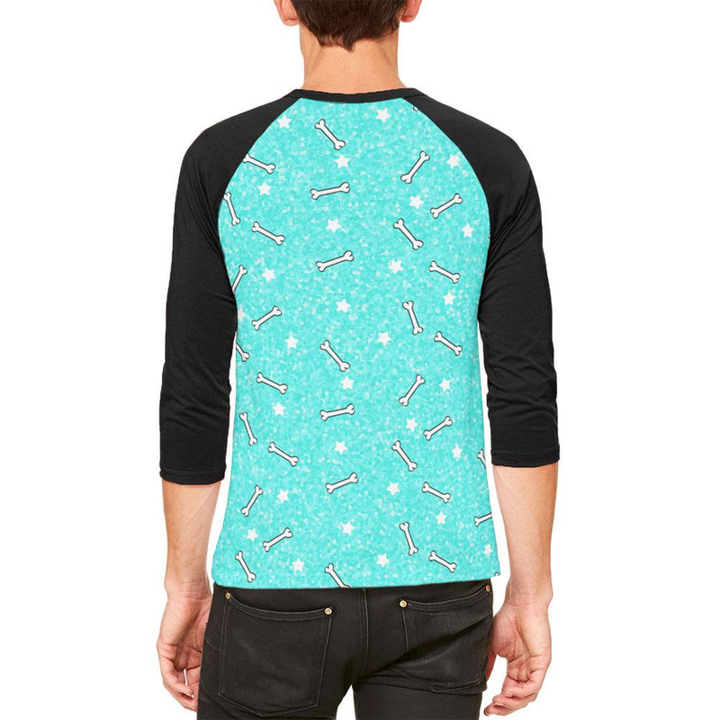 Bones and Stars Glitter Pattern Mens Raglan T Shirt Men's T-Shirts Old Glory   