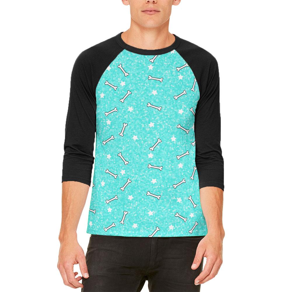 Bones and Stars Glitter Pattern Mens Raglan T Shirt Men's T-Shirts Old Glory 2XL White-Black 