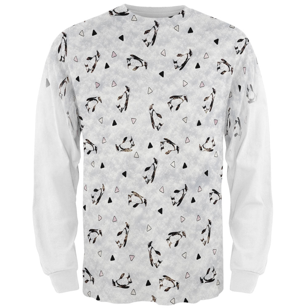 Retro Penguin Pattern All Over Mens Long Sleeve T Shirt Men's Long Sleeves Old Glory LG White 