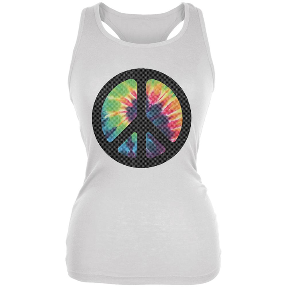 Tie Dye Peace Sign Distressed Halftone Juniors Soft Tank Top Juniors Tank Tops Old Glory 2XL White 