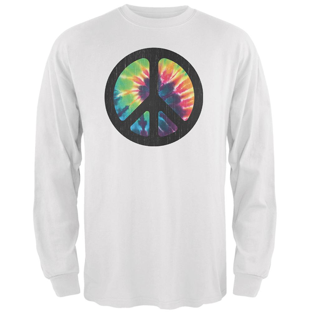 Tie Dye Peace Sign Distressed Halftone Mens Long Sleeve T Shirt Men's Long Sleeves Old Glory 2XL White 