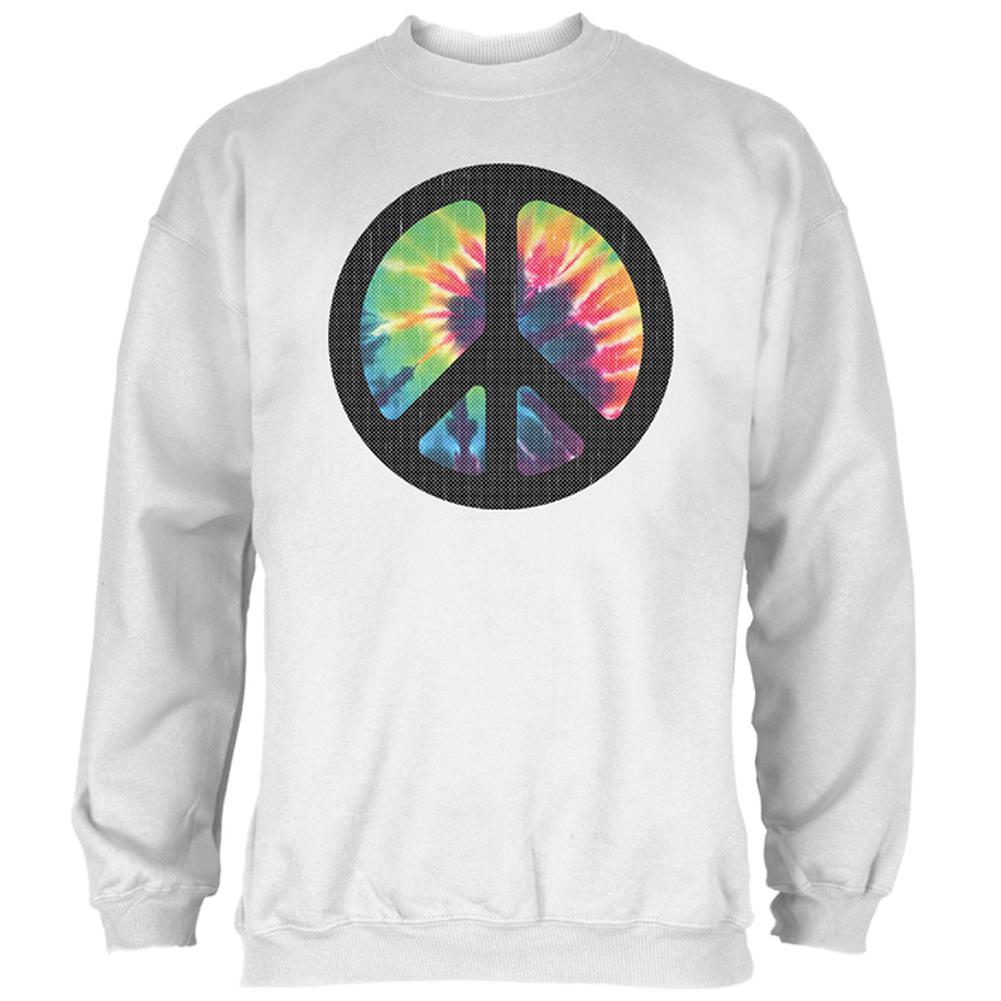 Tie Dye Peace Sign Distressed Halftone Mens Sweatshirt Men's Sweatshirts Old Glory 2XL White 