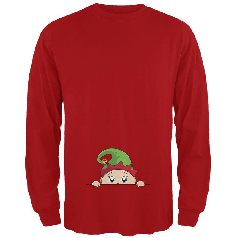 Christmas Peeking Baby Elf Green Mens Long Sleeve T Shirt Men's Long Sleeves Old Glory 2XL Red 