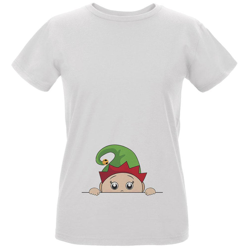 Christmas Peeking Baby Elf Green Womens Organic T Shirt Women's T-Shirts Old Glory LG White 