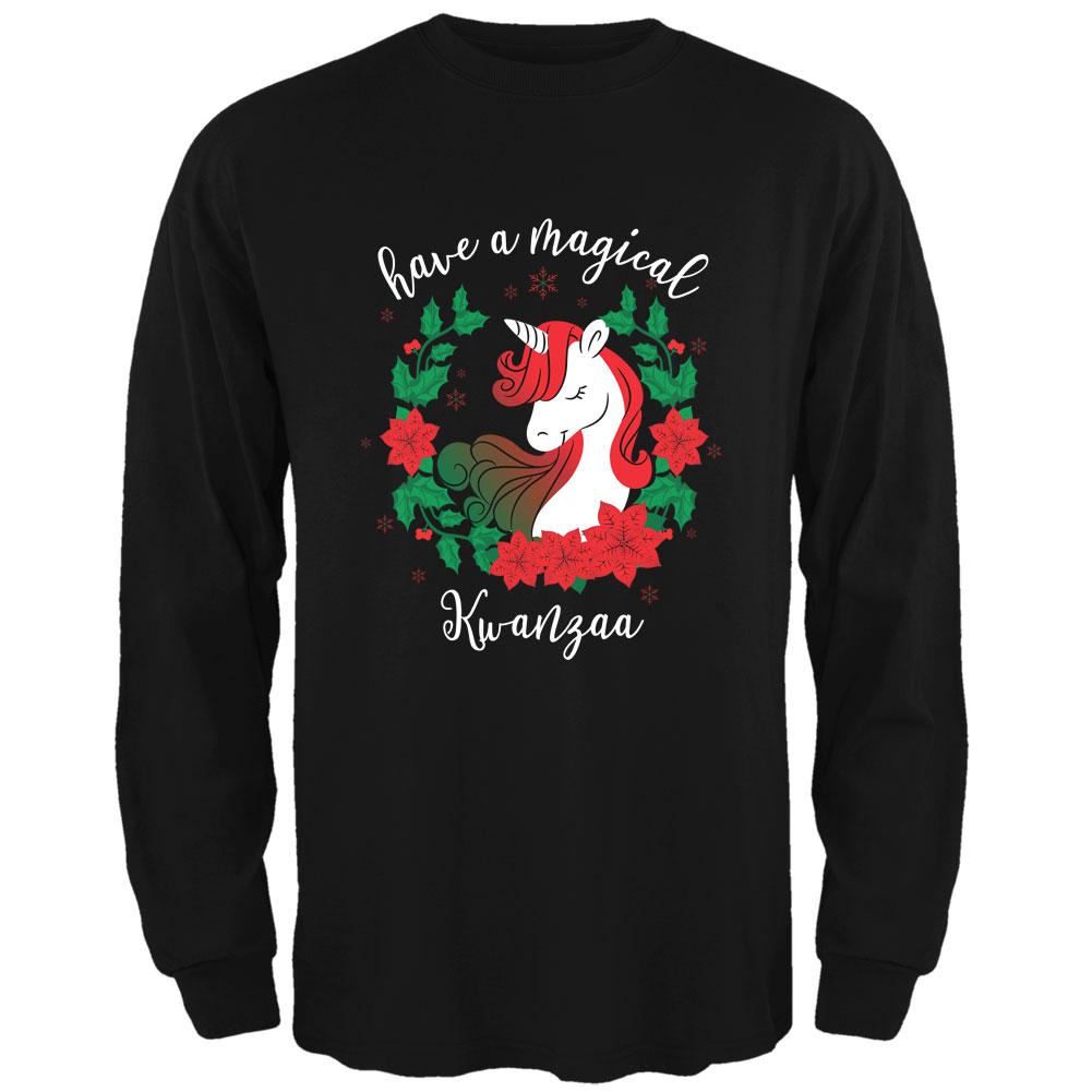 Have a Magical Kwanzaa Unicorn Mens Long Sleeve T Shirt Men's Long Sleeves Old Glory 2XL Black 