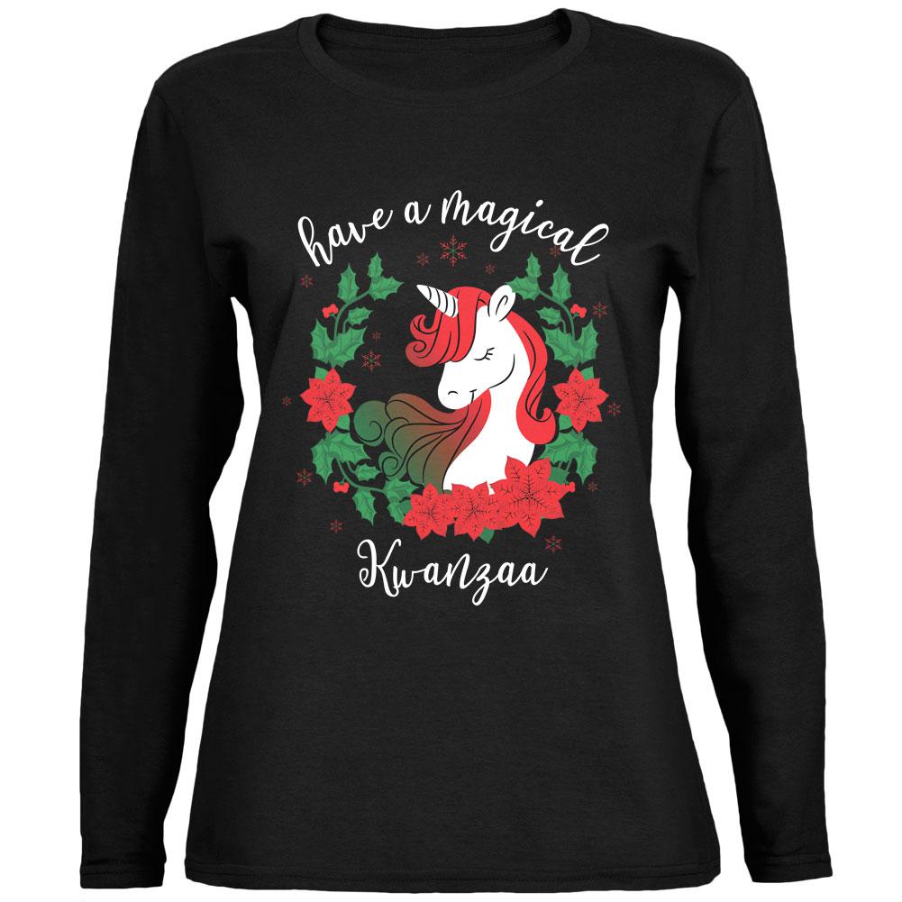 Have a Magical Kwanzaa Unicorn Womens Relaxed Fit Long Sleeve T Shirt Women's Long Sleeves Old Glory SM  