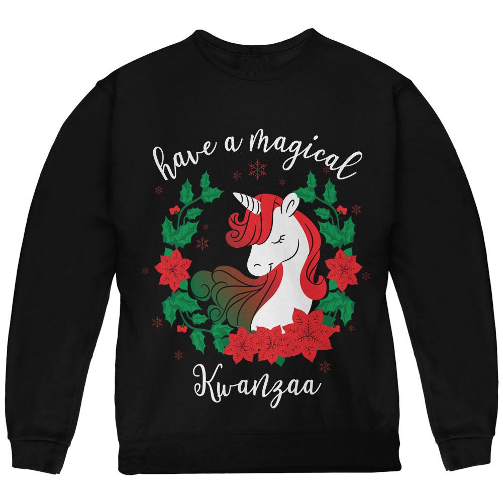 Have a Magical Kwanzaa Unicorn Youth Sweatshirt Youth Sweatshirts Old Glory LG Black 