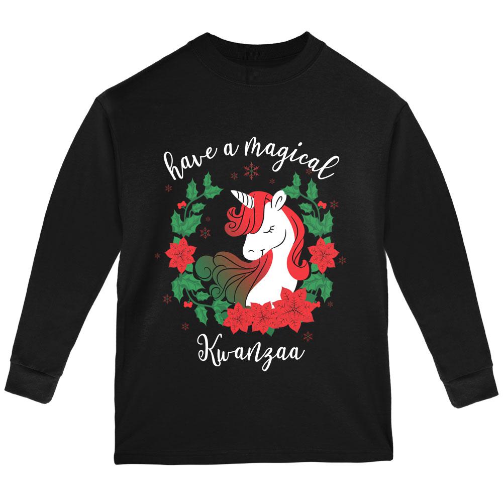 Have a Magical Kwanzaa Unicorn Youth Long Sleeve T Shirt Youth Long Sleeves Old Glory LG Black 