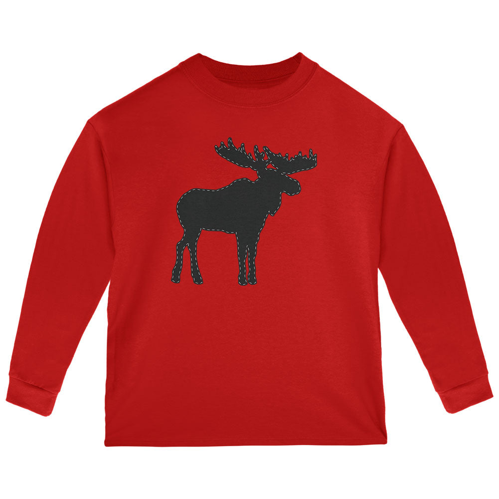 Moose Faux Stitched Toddler Long Sleeve T Shirt Toddler Long Sleeves Old Glory 2T Red 