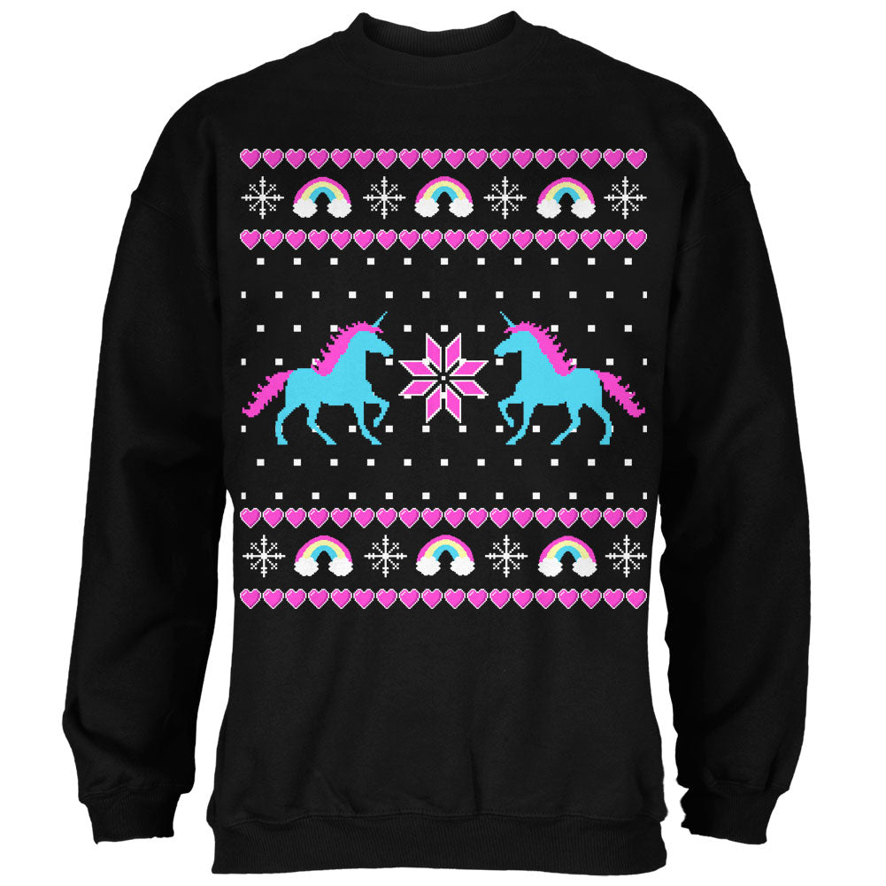 Unicorn Rainbow Ugly Christmas Sweater Mens Sweatshirt Men's Sweatshirts Old Glory SM Black 