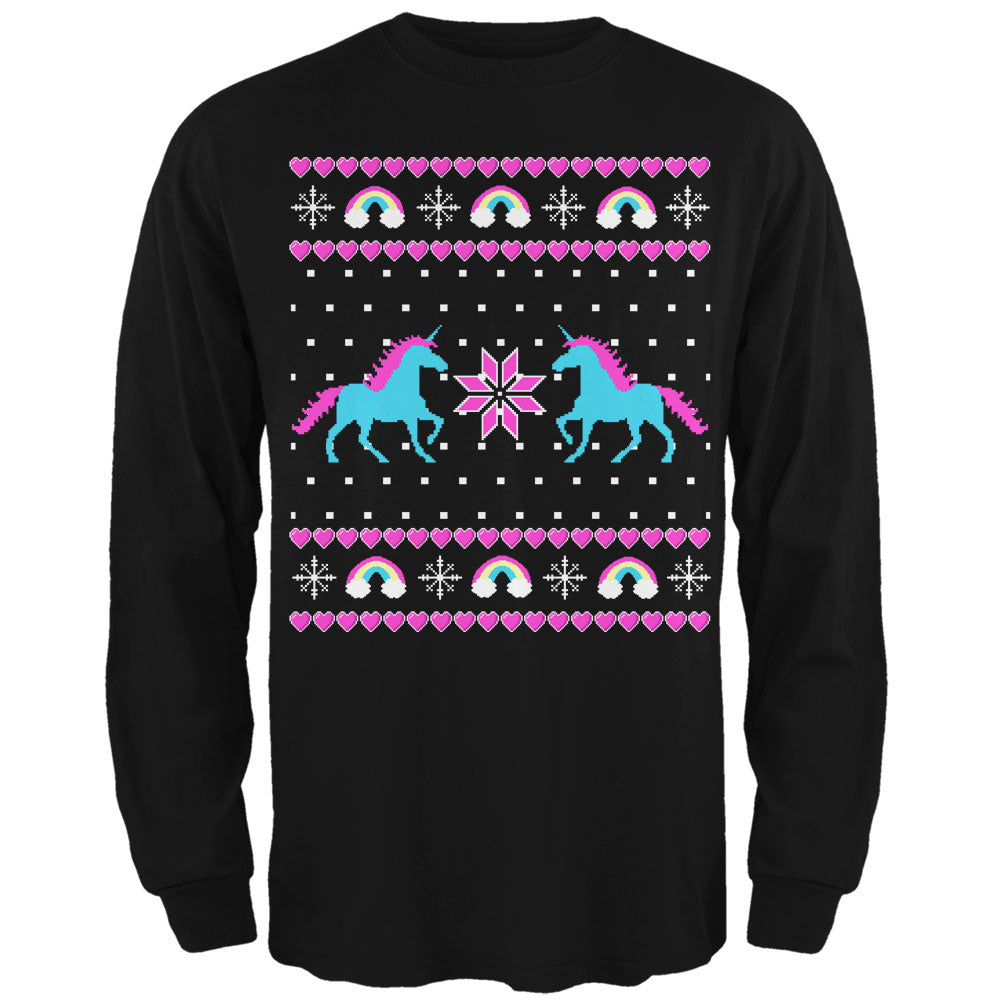 Unicorn Rainbow Ugly Christmas Sweater Mens Long Sleeve T Shirt Men's Long Sleeves Old Glory SM Black 