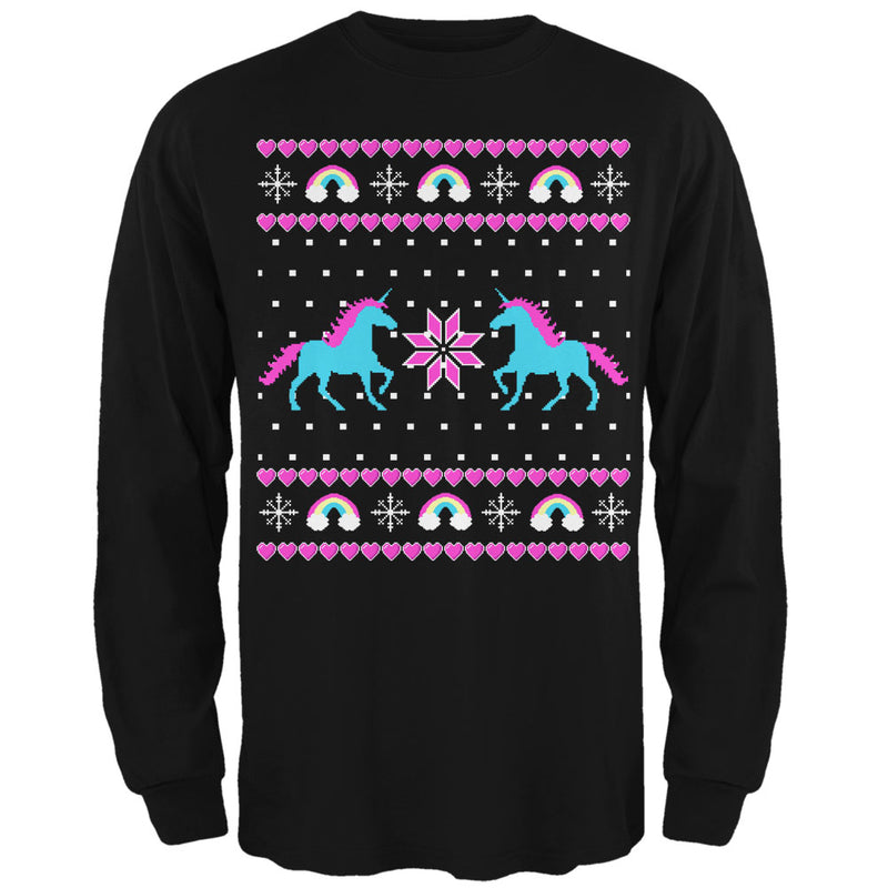 Unicorn Rainbow Ugly Christmas Sweater Mens Long Sleeve T Shirt Men's Long Sleeves Old Glory SM Black 