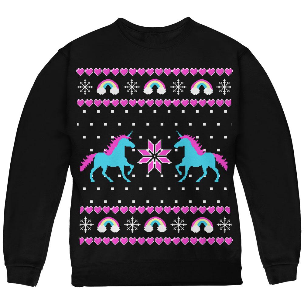 Unicorn Rainbow Ugly Christmas Sweater Youth Sweatshirt Youth Sweatshirts Old Glory SM Black 