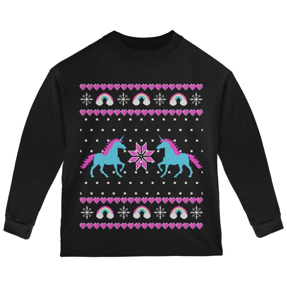 Unicorn Rainbow Ugly Christmas Sweater Toddler Long Sleeve T Shirt Toddler Long Sleeves Old Glory 2T Black 