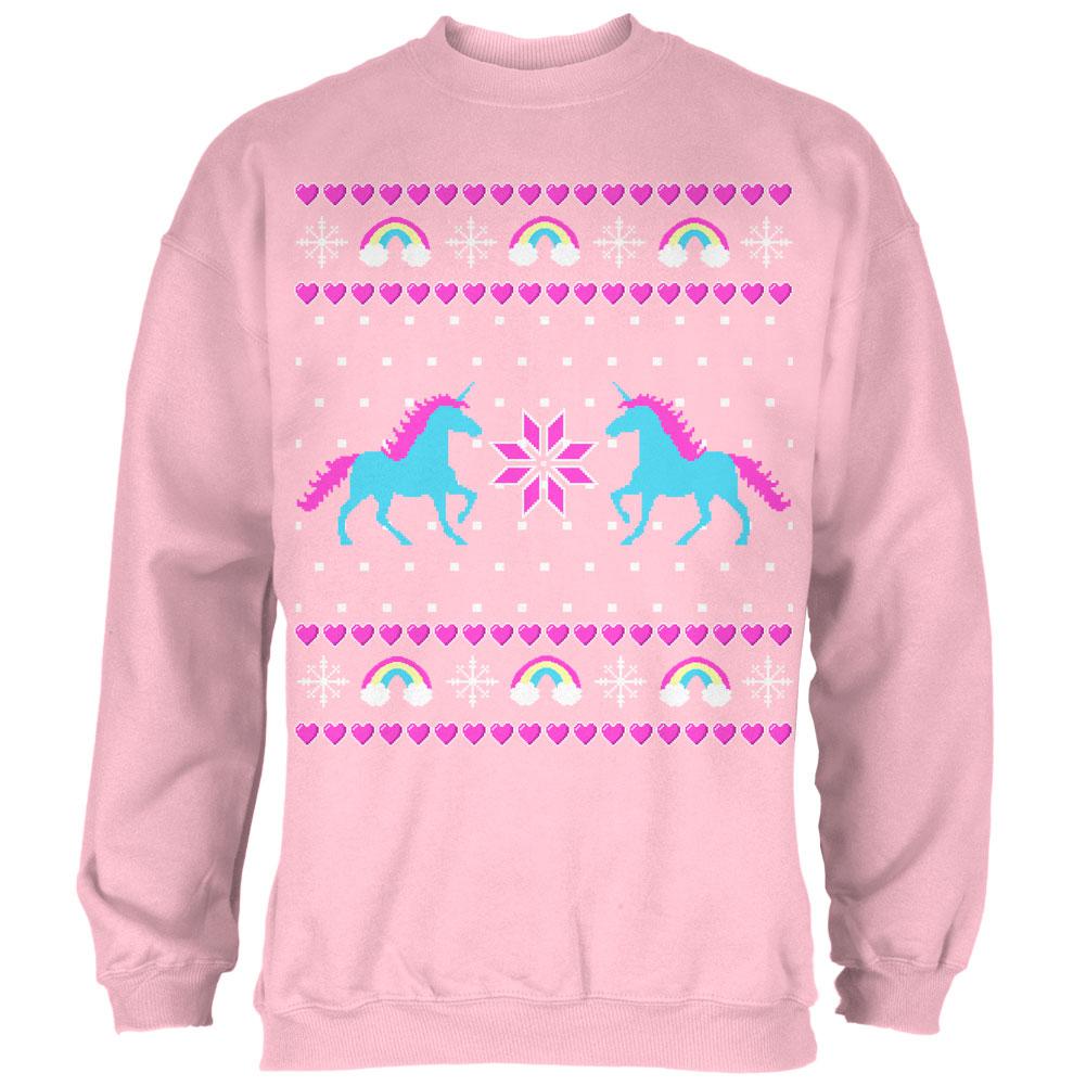 Unicorn Rainbow Ugly Christmas Sweater Mens Sweatshirt Men's Sweatshirts Old Glory SM Light Pink 