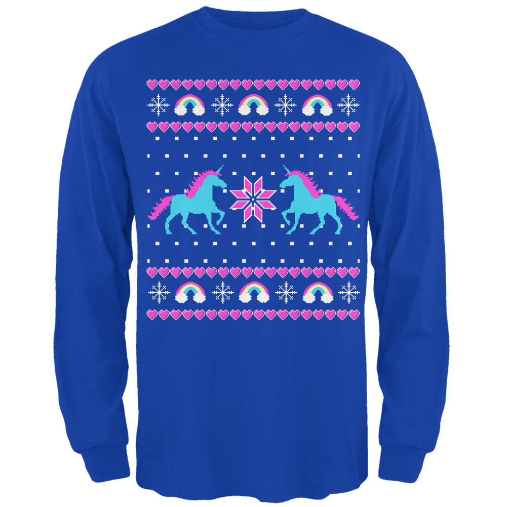 Unicorn Rainbow Ugly Christmas Sweater Mens Long Sleeve T Shirt Men's Long Sleeves Old Glory SM Royal 