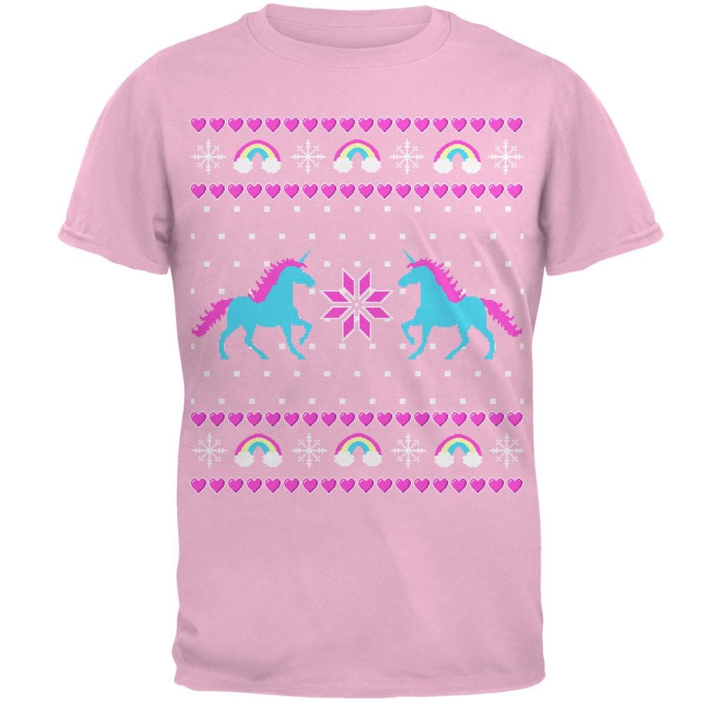 Unicorn Rainbow Ugly Christmas Sweater Mens T Shirt Men's T-Shirts Old Glory 2XL Light Pink 