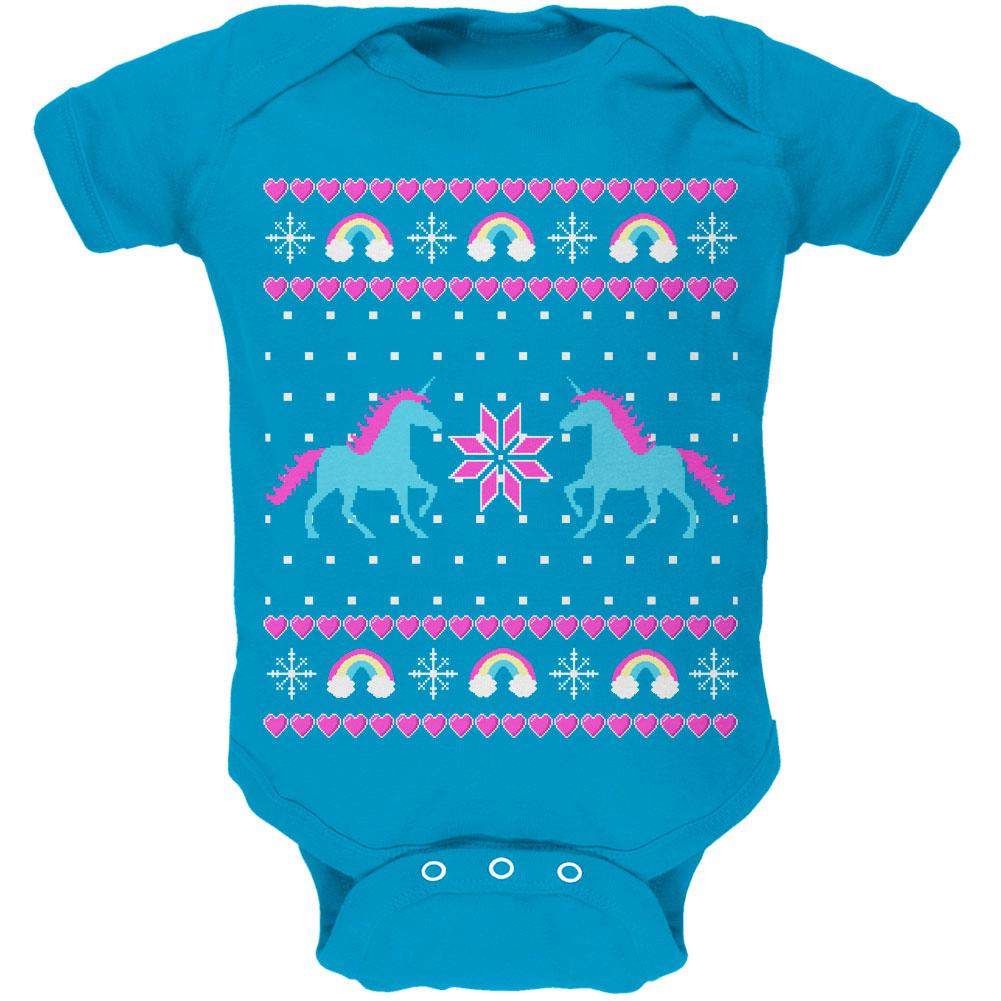 Unicorn Rainbow Ugly Christmas Sweater Soft Baby One Piece Baby One Piece Old Glory 0-3M Turquoise 