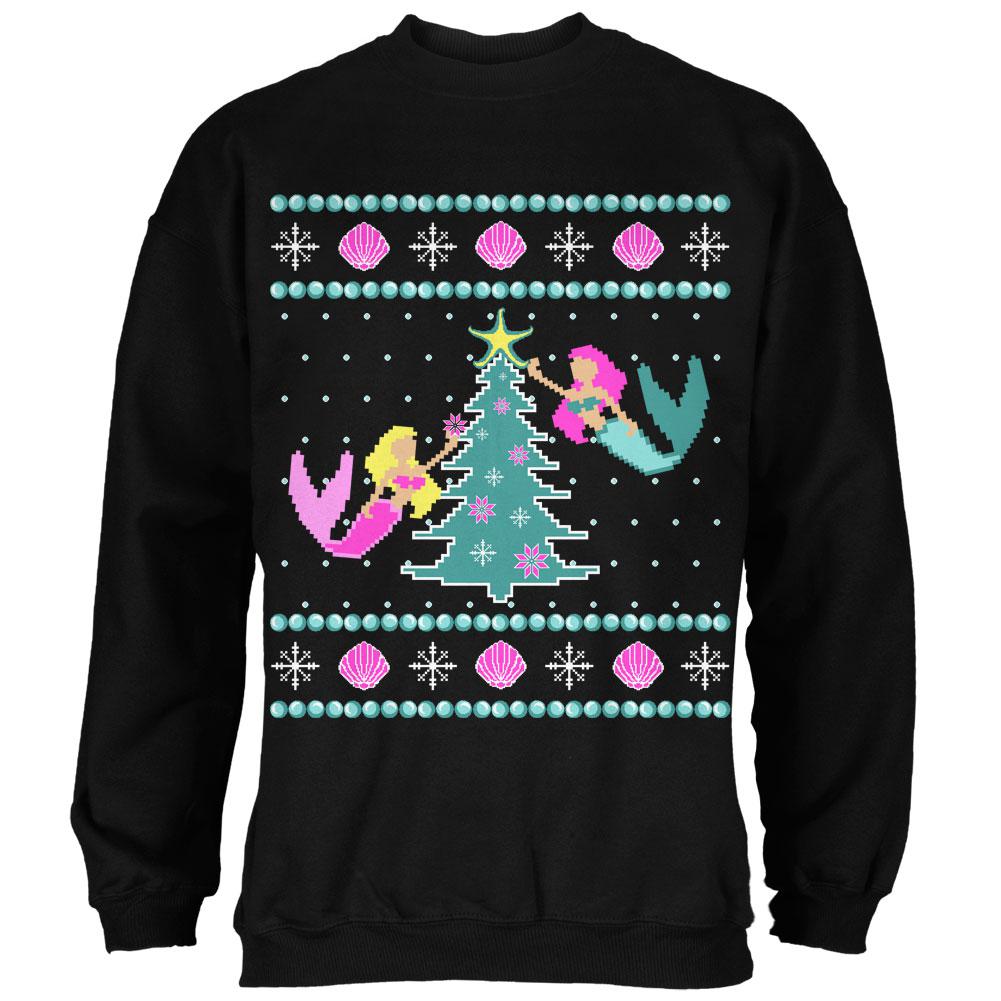 Mermaid Tree Ugly Christmas Sweater Mens Sweatshirt Men's Sweatshirts Old Glory SM Black 