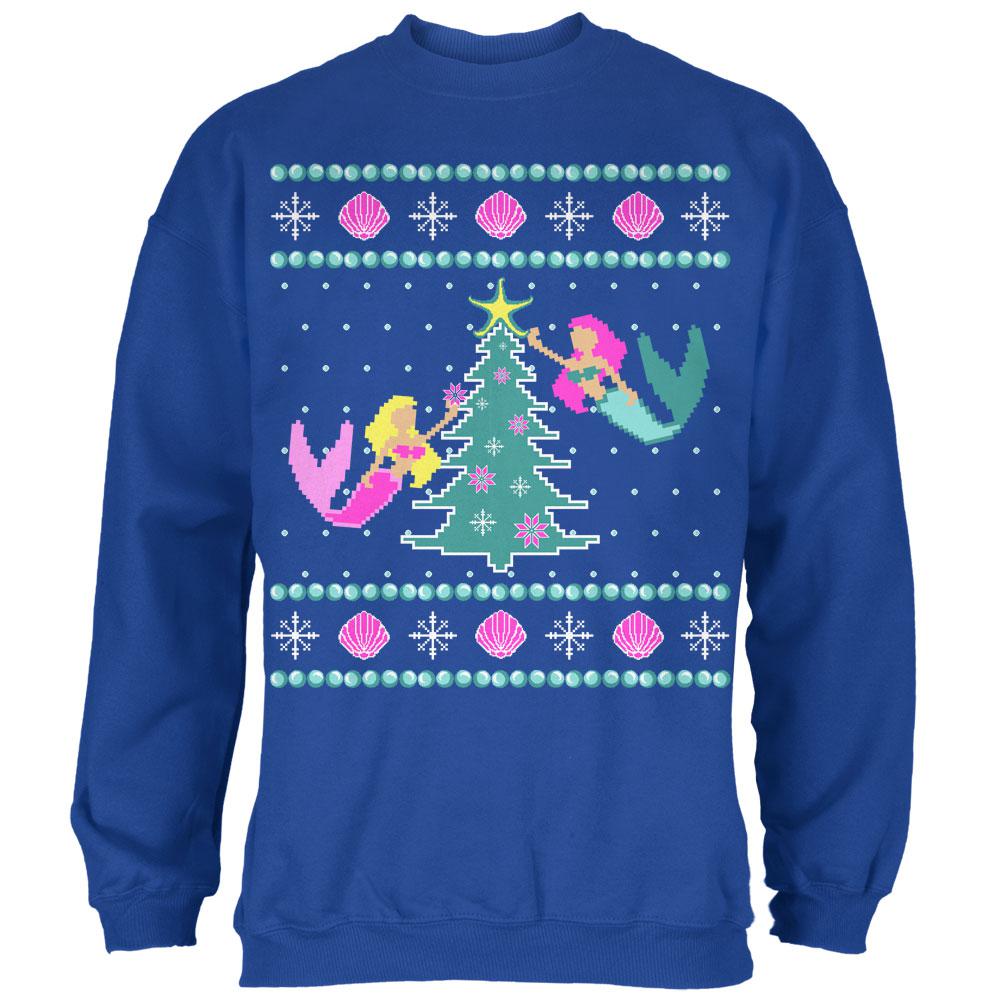 Mermaid Tree Ugly Christmas Sweater Mens Sweatshirt Men's Sweatshirts Old Glory SM Royal 