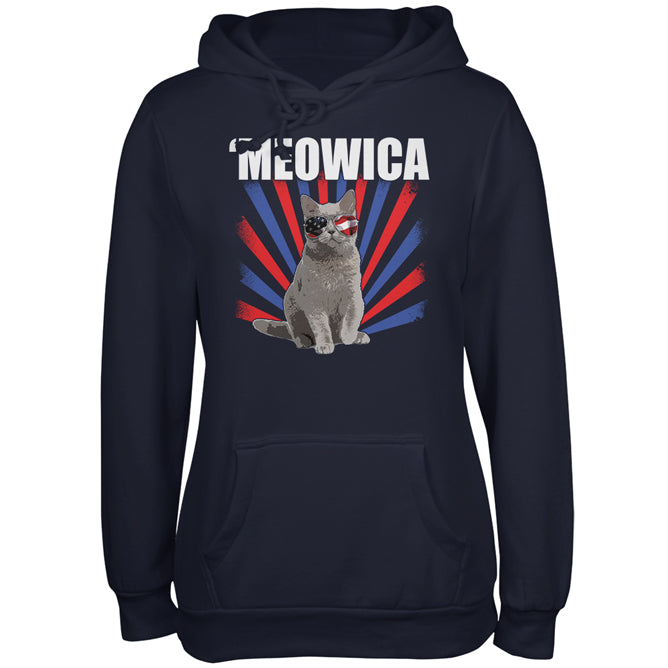 4th of July Meowica Patriotic Cat Juniors Soft Hoodie Juniors Hoodies 4th of July 2XL Navy 