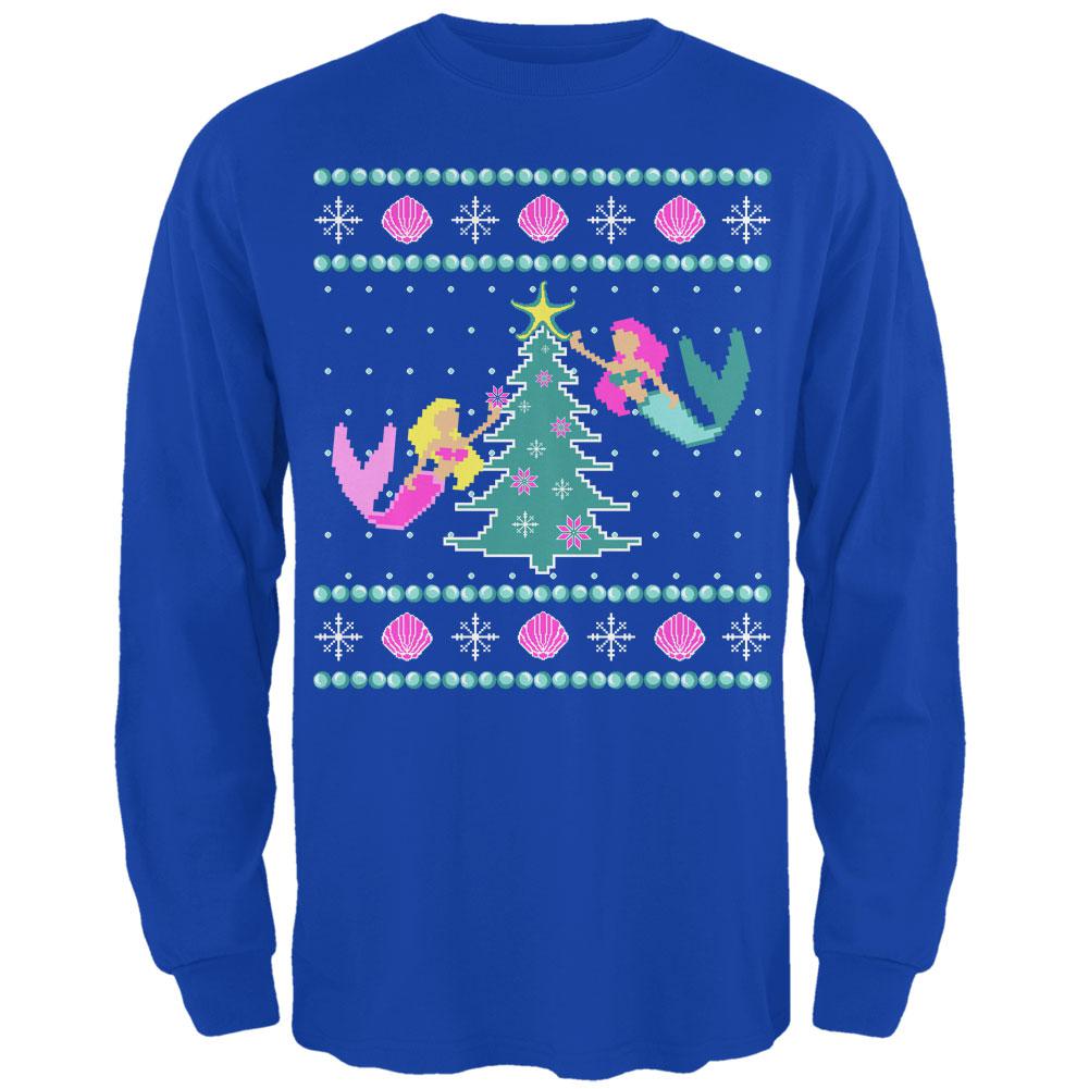 Mermaid Tree Ugly Christmas Sweater Mens Long Sleeve T Shirt Men's Long Sleeves Old Glory 2XL Royal 