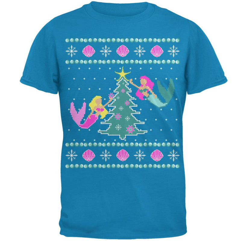 Mermaid Tree Ugly Christmas Sweater Mens T Shirt Men's T-Shirts Old Glory 2XL Sapphire 