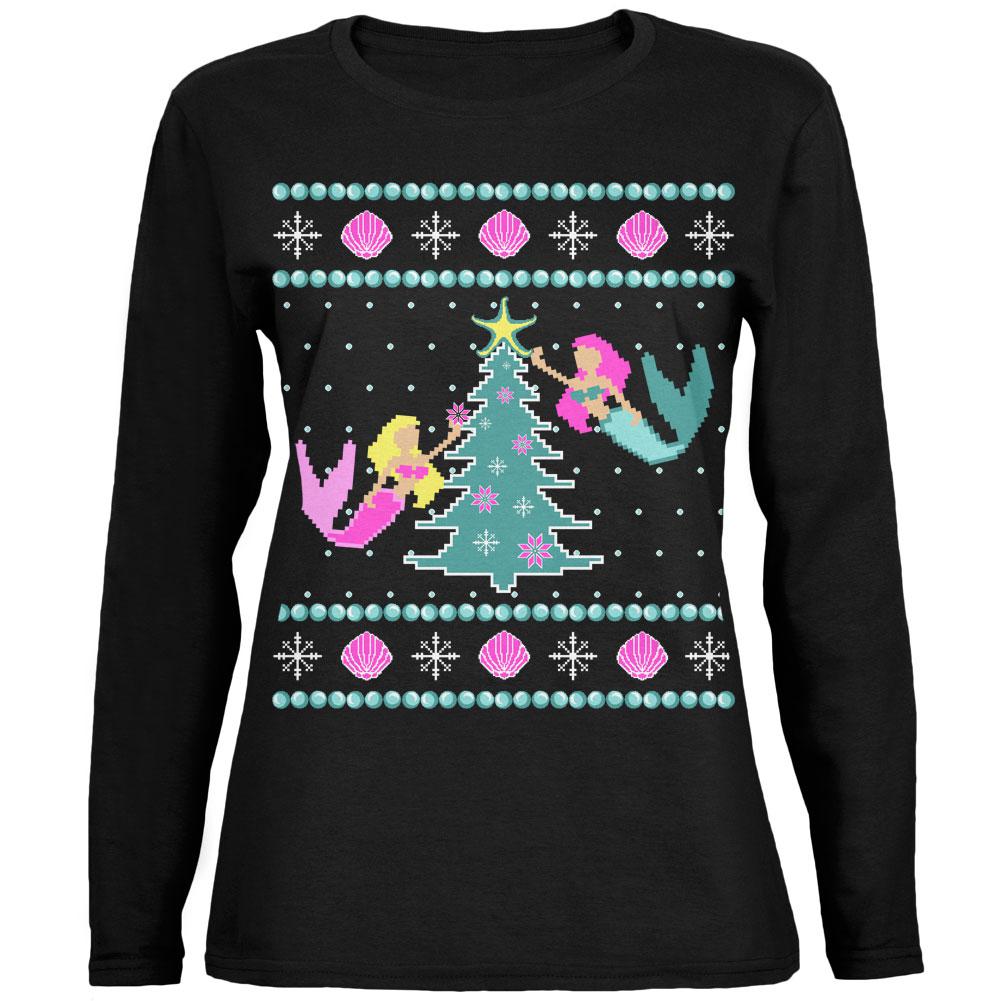 Mermaid Tree Ugly Christmas Sweater Ladies' Relaxed Jersey Long-Sleeve Tee Women's Long Sleeves Old Glory 2XL Black 