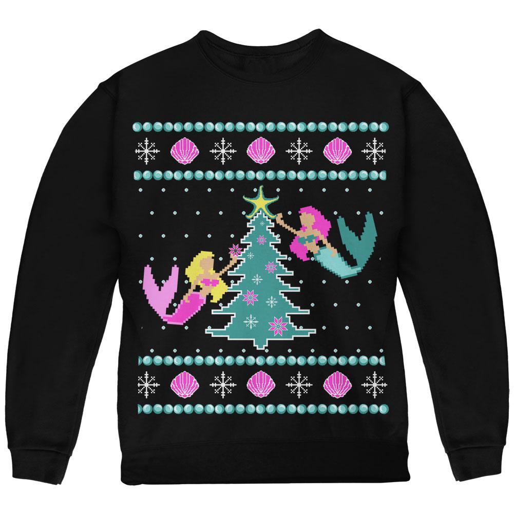 Mermaid Tree Ugly Christmas Sweater Youth Sweatshirt Youth Sweatshirts Old Glory SM Black 