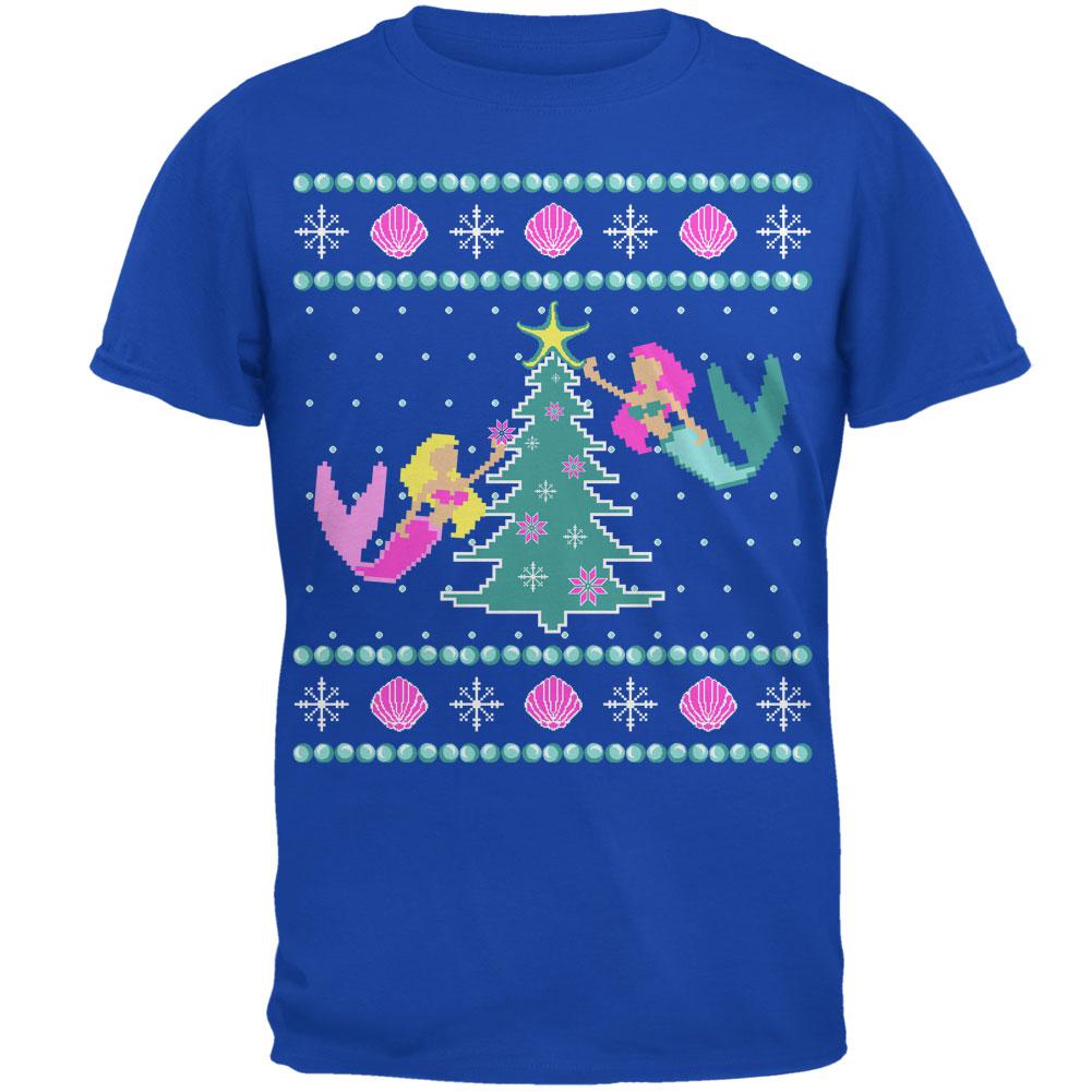 Mermaid Tree Ugly Christmas Sweater Mens Soft T Shirt Men's T-Shirts Old Glory 2XL Royal 