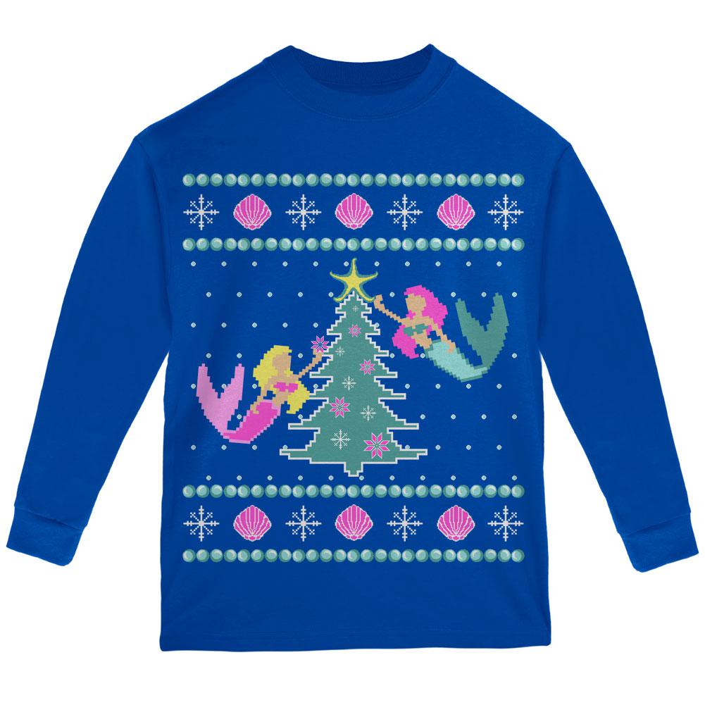 Mermaid Tree Ugly Christmas Sweater Youth Long Sleeve T Shirt Youth Long Sleeves Old Glory LG Royal 