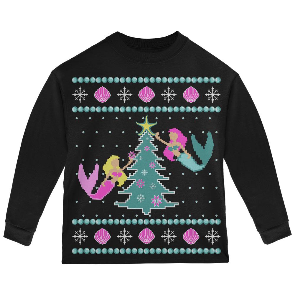 Mermaid Tree Ugly Christmas Sweater Toddler Long Sleeve T Shirt Toddler Long Sleeves Old Glory 2T Black 