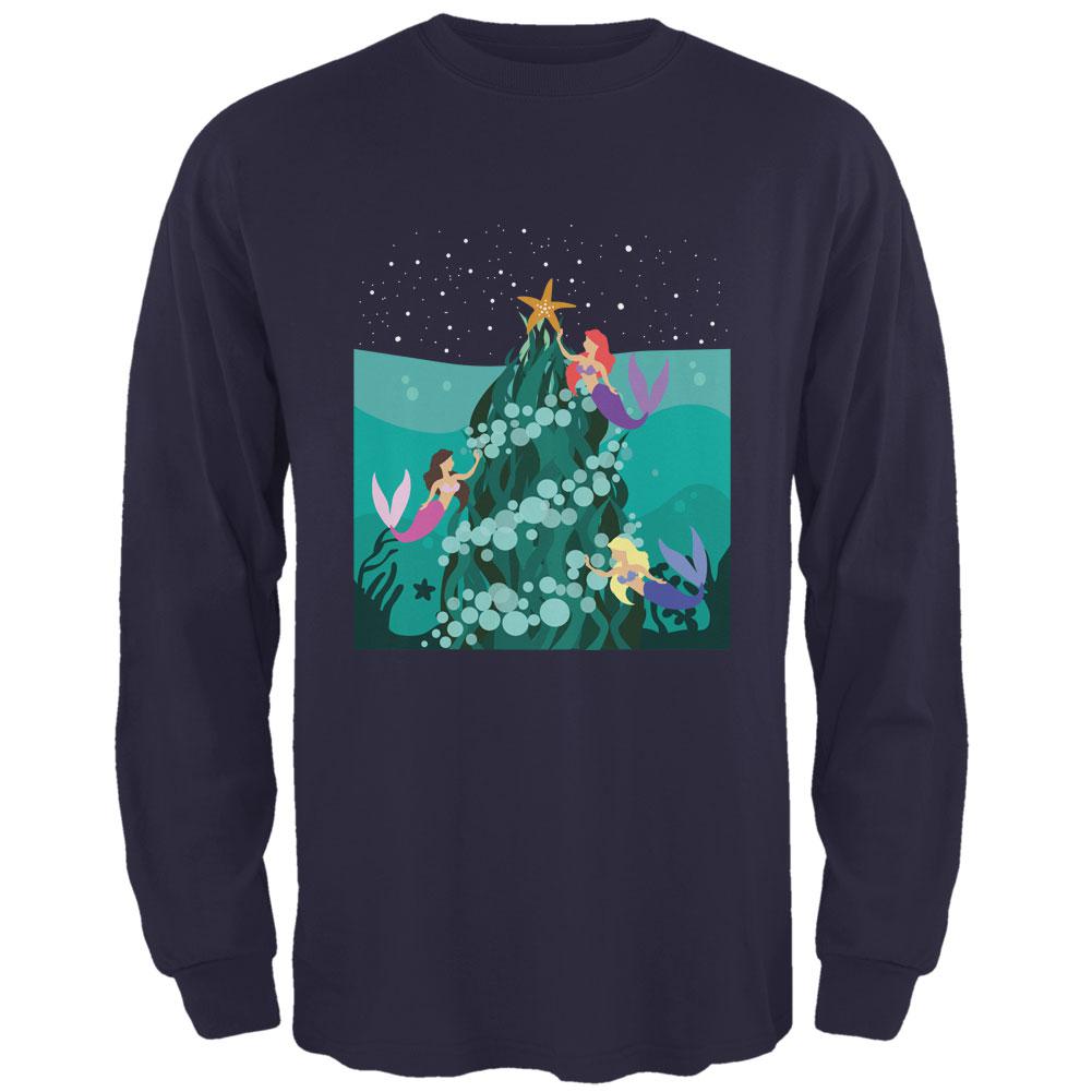 Mermaid Christmas Tree Mens Long Sleeve T Shirt Men's Long Sleeves Old Glory 2XL Navy 