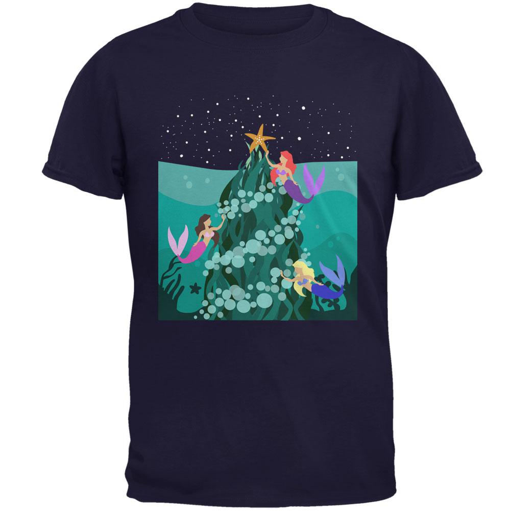 Mermaid Christmas Tree Mens T Shirt Men's T-Shirts Old Glory 2XL Navy 