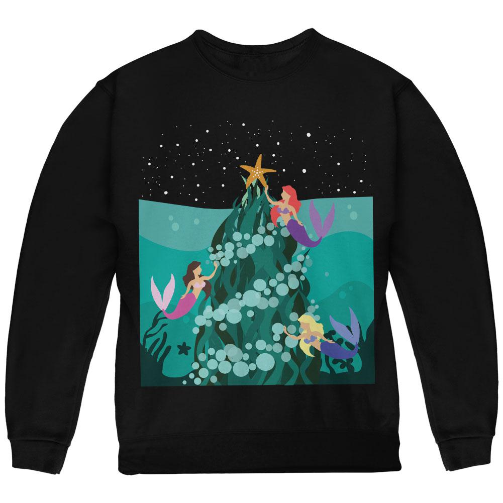 Mermaid Christmas Tree Youth Sweatshirt Youth Sweatshirts Old Glory LG Black 