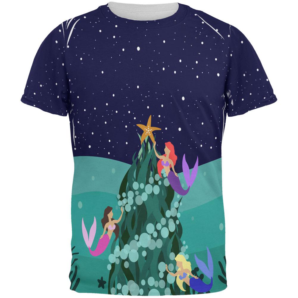 Mermaid Christmas Tree All Over Mens T Shirt Men's T-Shirts Old Glory 2XL Multi 