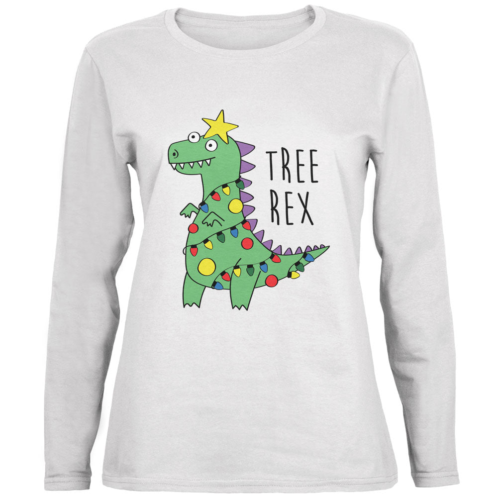 Christmas Tree Rex T-Rex Funny Dinosaur Ladies' Relaxed Jersey Long-Sleeve Tee Women's Long Sleeves Old Glory 2XL White 