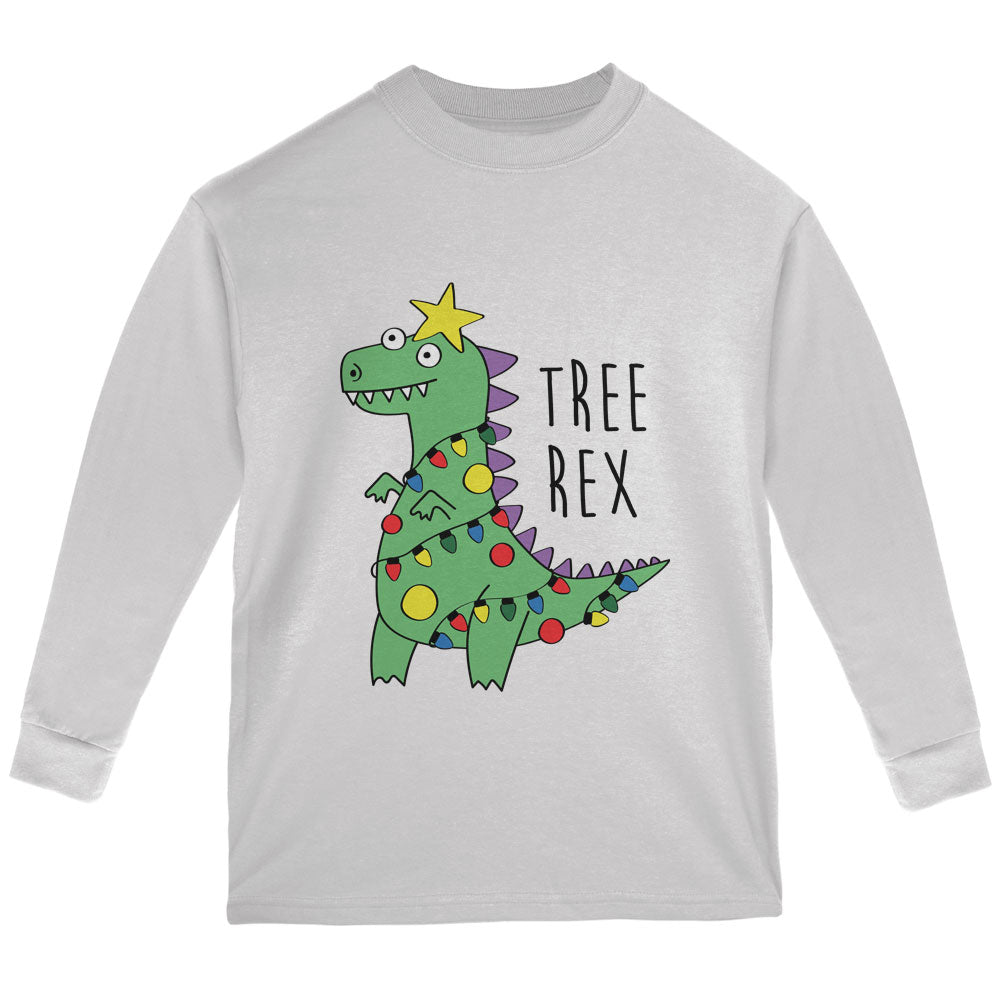 Christmas Tree Rex T-Rex Funny Dinosaur Youth Long Sleeve T Shirt Youth Long Sleeves Old Glory YLG White 