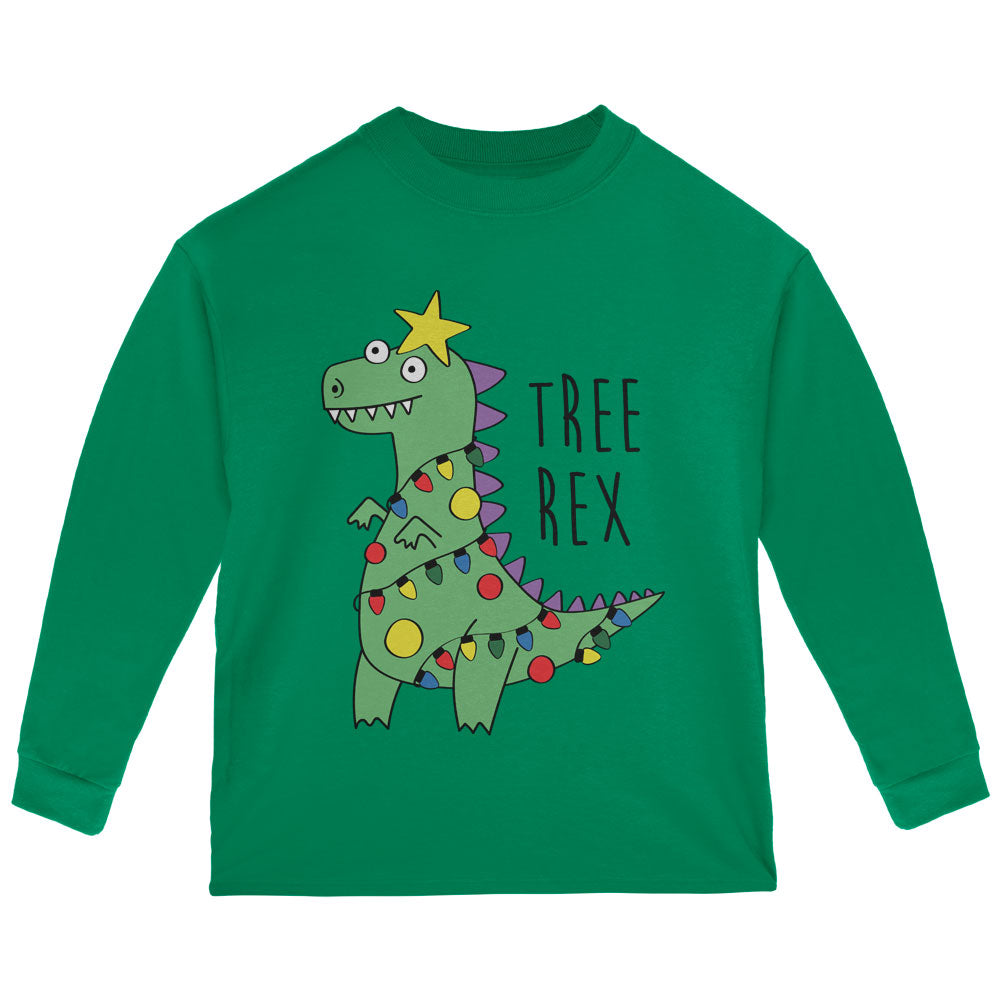 Christmas Tree Rex T-Rex Funny Dinosaur Toddler Long Sleeve T Shirt Toddler Long Sleeves Old Glory 2T Green 